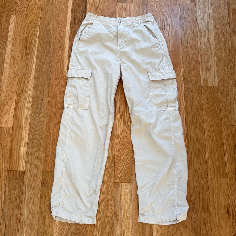 Garage Ivory White Cargo Pants Straight Fit 100% Cotton Small READ